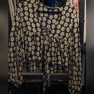 Zara Black Daisy Print Blouse